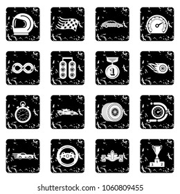Car race icons set vector grunge isolated on white background 