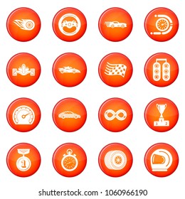 Car race icons set vector red circle isolated on white background 