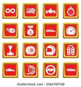 Car race icons set vector red square isolated on white background 