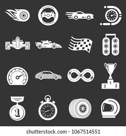Car race icons set vector white isolated on grey background 