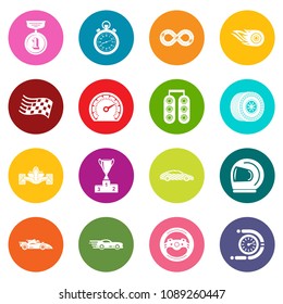Car race icons set vector colorful circles isolated on white background 