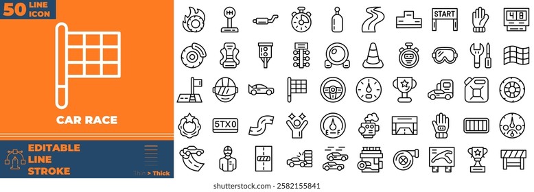 Car Race Line Editable Icons set. Vector illustration in modern thin line style of car race icons: race, car, motor, etc