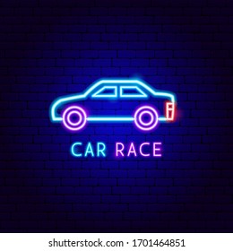 Car Race Neon Label. Vector Illustration of Transport Promotion.