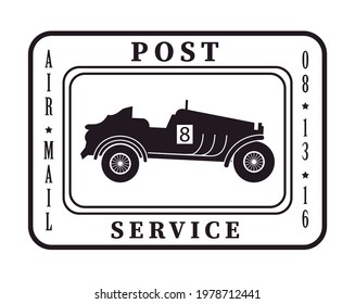 icono de goma de sello postal de carrera de autos