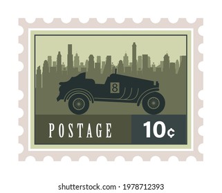 car race postage stamp icon