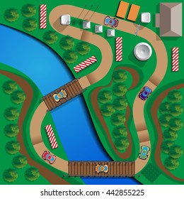 Car Race.  Rally. View From Above. Vector Illustration.