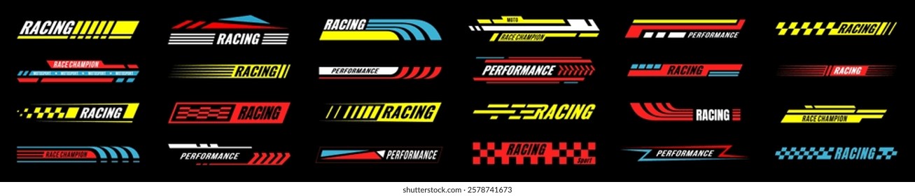 Car race stripes collection. Speed line stickers set