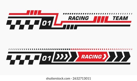Corridas de carros. Design do adesivo da linha de velocidade. Elemento gráfico de decalque esportivo. Decoração de automóveis. Movimento dinâmico real. Conjunto de vetor de design de corrida
