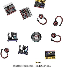 car race vehicle speed auto vector seamless pattern thin line illustration