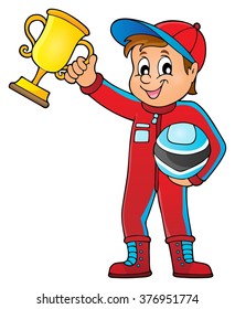 Car racer holding trophy theme image 1 - eps10 vector illustration.