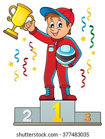 Car Racer Holding Trophy Theme Image 2 - Eps10 Vector Illustration.