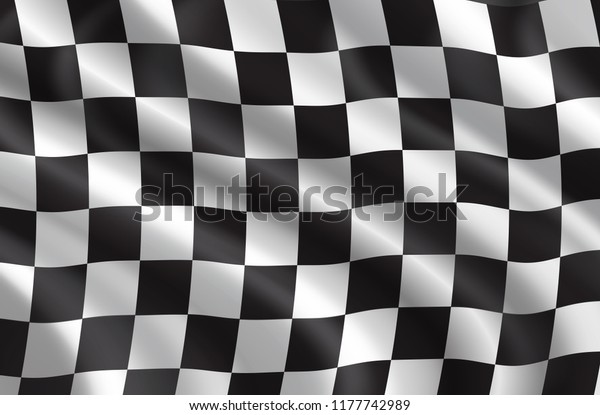 Car races or auto\
rally flag 3D. Vector checkered background of wavy sport flag with\
checker pattern for bike or motocross races competition or\
championship design