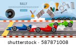 Car racing banner. Tyre drift on race circuit finish line. Motor racing cars on a start line, formula car speeding 