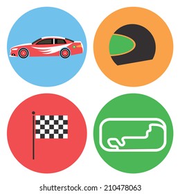 Car racing collection / Vector illustration / Car racing icons set / Flat design