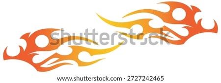 Car racing fire flame sticker vector, tribal fire tattoo style, yellow orange vinyl decal