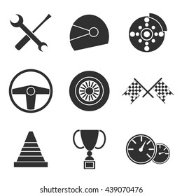 Car racing flat icons set