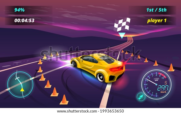 Car racing game in display menu tuning for upgrade
performance car of game player. Player can upgrade engine, power,
durability, speed, beauty, wheel, tire, and any car parts.
illustration 3d style