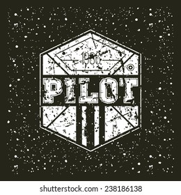 Car racing hexagonal emblem in retro style. Graphic design for t-shirt. White print on a black background