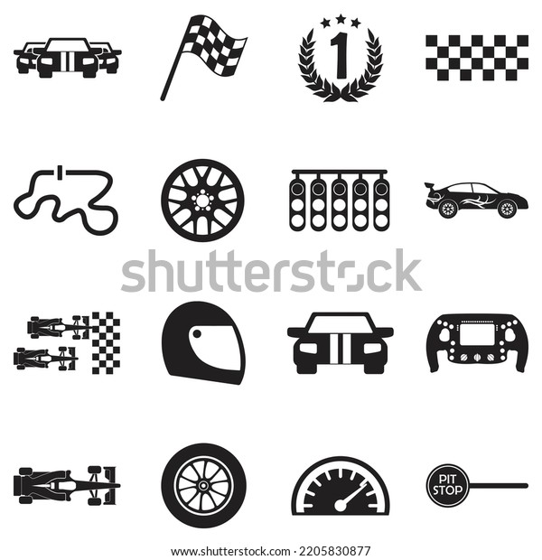 Car\
Racing Icons. Black Flat Design. Vector\
Illustration.