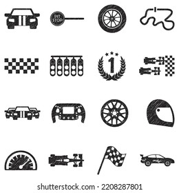 Car Racing Icons. Black Scribble Design. Vector Illustration.