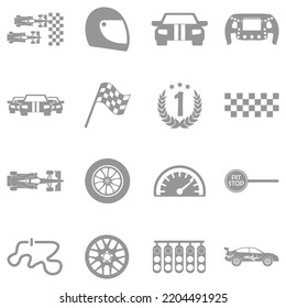 Car Racing Icons. Gray Flat Design. Vector Illustration.