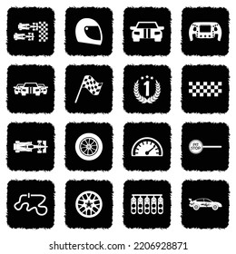 Car Racing Icons. Grunge Black Flat Design. Vector Illustration.