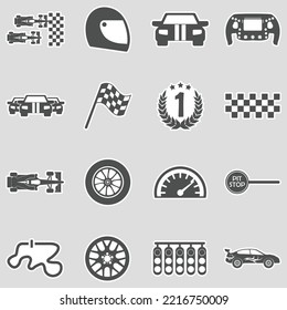 Car Racing Icons. Sticker Design. Vector Illustration.