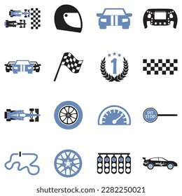 Car Racing Icons. Two Tone Flat Design. Vector Illustration.