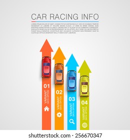 Car Racing Info Art Cover, Car Arrow Up Info, Color Car Arrow, Vector Infographic Illustration