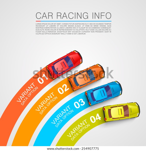 Car racing info art cover, Car race strip\
card, Road color transportation, Car Leader, Vector infographics\
Illustration