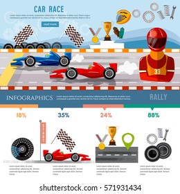 Car Racing Infographic, Auto Sport Championship Symbols And Charts Racing Formula Cars On A Start Line Template 