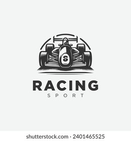 car racing logo design, in monochrome style, black and white svg