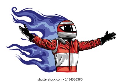 Car racing man cartoon vector illustratio design