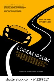 Car Racing On The Road. Vector Poster Background