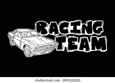 Car Racing Team Black And White Illustration Print On T-shirts,jacket,souvenirs Or Tattoo Free Vector