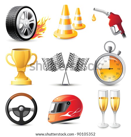 car racing vector icons set