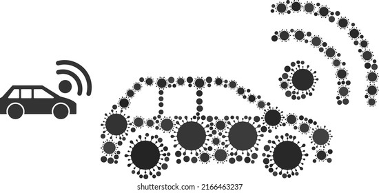 Car radar mosaic icon. Vector mosaic formed from scattered viral icons. Bacterium mosaic car radar icon. Car radar mosaic for isolation templates.