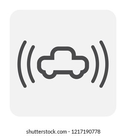 Car with radiating sound waves, symbolizing advanced anti-theft protection and smart security technology. Ideal for dashboard indicators, UI design, automotive manuals and app interfaces.