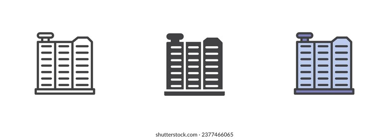 Car radiator different style icon set. Line, glyph and filled outline colorful version, outline and filled vector sign. Symbol, logo illustration. Vector graphics