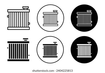 Icono del radiador del coche. filtro del radiador del motor del vehículo de transporte de automóviles para enfriar la temperatura por aire o por el conjunto del logotipo del agua. coche de automóvil camión pieza de repuesto mecánica llamada símbolo del refrigerador del radiador