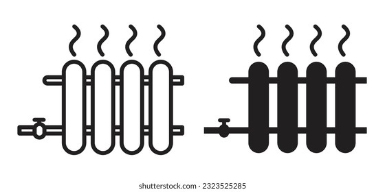 Car radiator icon set. Black filled and outlined car radiator line symbol.
