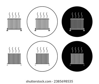 Juego de iconos de la línea del radiador de coches. Señal central de calentador de agua eléctrica en color blanco y negro.