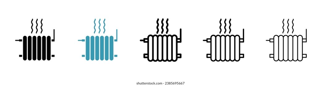 Juego de iconos vectoriales del radiador de coches. Símbolo central del calentador de agua eléctrica en color blanco y negro.