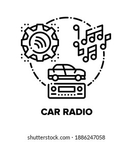 Car Radio Device Vector Icon Concept. Car Audio Stereo System For Playing Music, Automobile Electronic Technology, Vehicle Digital Multimedia Gadget, Media Player Black Illustration