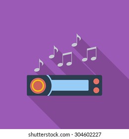 Car radio icon. Flat vector related icon with long shadow for web and mobile applications. It can be used as - logo, pictogram, icon, infographic element. Vector Illustration. 