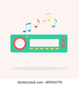 Car Radio. Isolated Icon. Vector Illustration. Flat Design