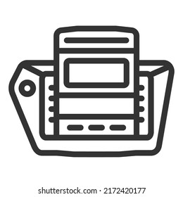 Radio del coche, reproductor con panel de control - signo vectorial, icono web, ilustración de fondo blanco, estilo de contorno