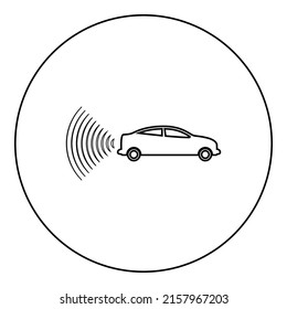 Car Radio Signals Sensor Smart Technology Autopilot Back Direction Icon In Circle Round Black Color Vector Illustration Image Outline Contour Line Thin Style Simple