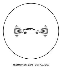 Car radio signals sensor smart technology autopilot front and back direction icon in circle round black color vector illustration image outline contour line thin style simple