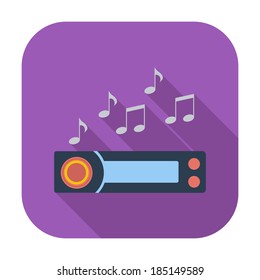 Car Radio. Single Flat Color Icon. Vector Illustration.